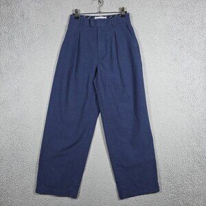 Uniqlo Ines De La Fressange Pants Size 0 Navy Linen Blend High Rise Pleated Loos